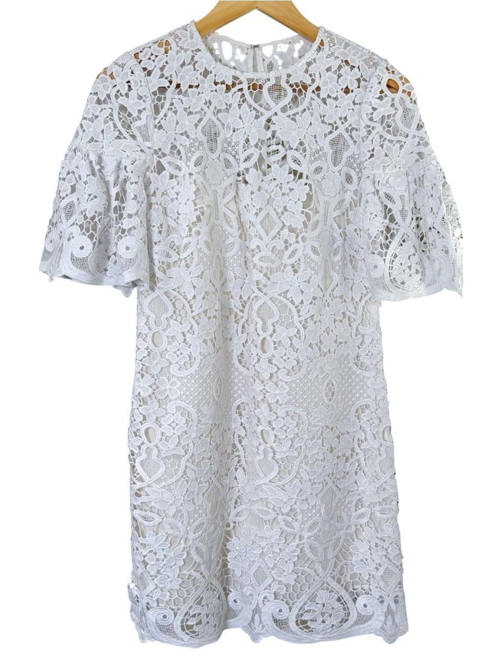 AMUR White Lace Mini Dress Size 2 NWT Floral Crochet Lace Keyhole Back